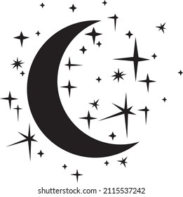 Night moon and stars (crescent). Vector Illustration.