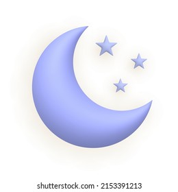 Night, Moon, Stars. Cute Weather Realistic Icon. 3d Cartoon Vector Illustration.