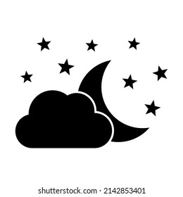 Night with moon and stars icon in flat style.