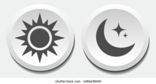 Night moon symbol with stars and sun. Vector illustration day and night mode switch set. Simple concept of interface ui symbol. On Off or Day and Night Buttons
