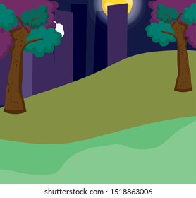 night moon tree landscape cartoon
