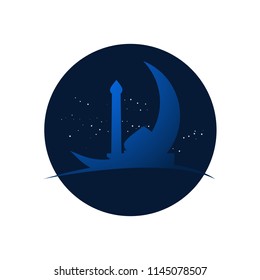 Night at Mosque Crescent Moon View Illustration Design