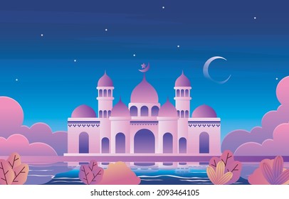 Night Mosque Ramadan Kareem Eid Mubarak Islamic Muslim Celebration Card