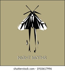night moth, abstract vector graphics, black and white drawing,stylized, geometric