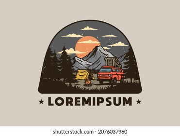 Night mountain camper van illustration drawing design