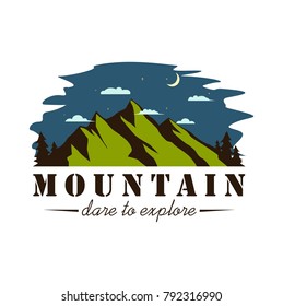 Night Mountain Explorer Adventure Logo, Sign, Icon Badge Vector Template Design