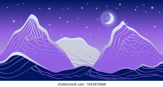 night mountain landscape, abstract vector pattern