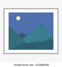 Night mountain landscape. Flat vector stock illustration