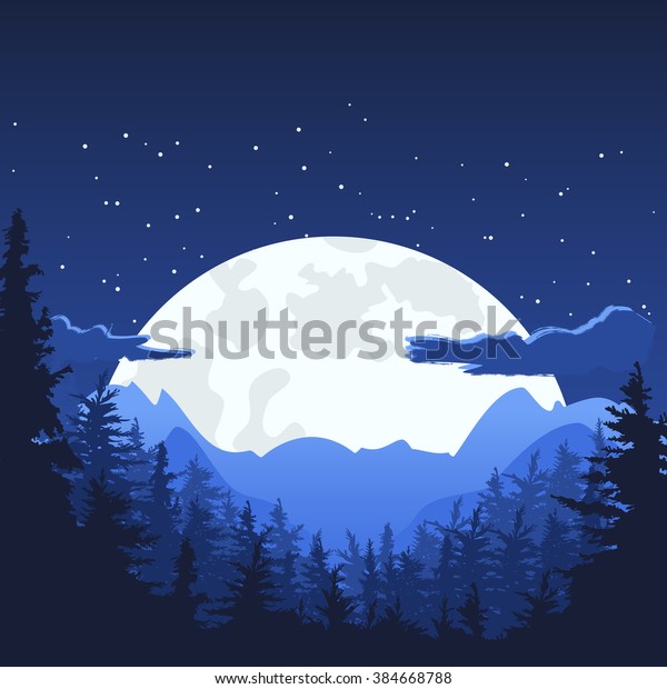 Night Mountain Landscape Full Moon Vector Stock Vector (Royalty Free ...