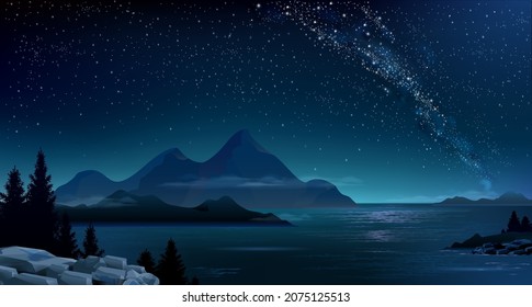 Night mountain landscape and the Milky Way