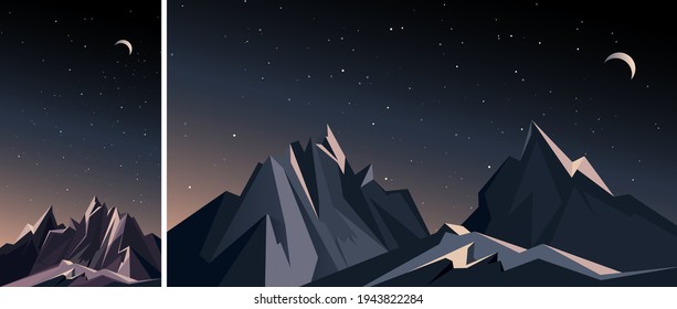 Night mountain landscape. Nature scenery in vertical and horizontal orientation.