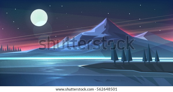 湖の夜景ベクターイラスト のベクター画像素材 ロイヤリティフリー