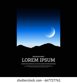 Night mountain landscape poster background, design element template can be used for wallpaper, backdrop, book cover, brochure, leaflet, vector illustration