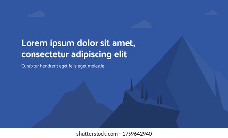 Night mountain landscape. Presentation slide template. Vector flat illustration.