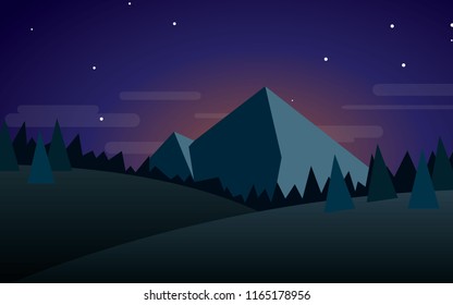 Night mountain landscape vector illustration