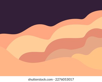 Vista del paisaje de montaña nocturna, estilo minimalista plano. Un paisaje ondulado de estilo boho. Diseño para afiches, banners, portadas de libros y diseño interior. Decoración moderna de mediados de siglo. Ilustración del vector