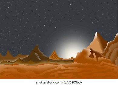 
Night mountain landscape with a view of the moon