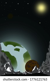 
Night mountain landscape with a view of the moon