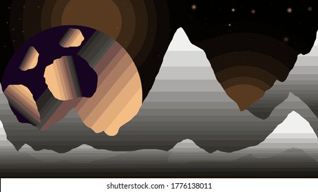 
Nachtgebirgslandschaft mit Blick auf den Mond