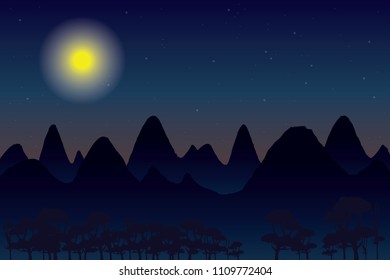 Night Mountain in the moon for illustration vector