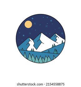 Night Mountain On Circle View Vector Illustration Design