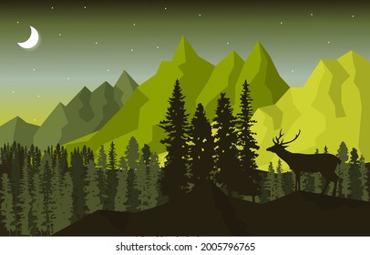 Aventura de la naturaleza de los pinos de montaña nocturna Ilustración de la naturaleza