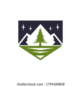 Night mountain pine, emblem badge logo template