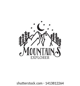 Night Mountain Pine Trees retro logo design for good measure - can used photographer, outdoor, adventure logo etc