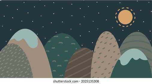Night mountain vector cute adorable view