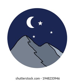 night mountain view with halfmoon and stars vector design