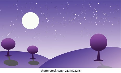 Night Mountain View, Vector Art, Original Wallpaper Art, Poster Design.