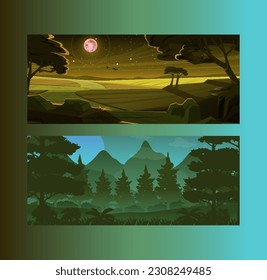 Night mountain winter landscape. Vector illustration
