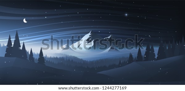 Night\
mountain winter landscape. Vector\
illustration