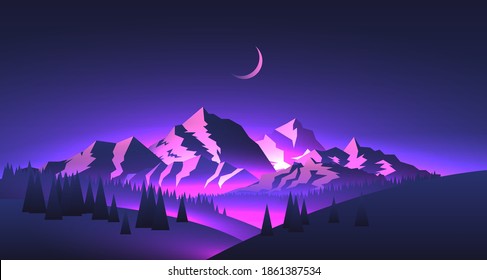 Night Mountains Landscape Mountains Peaks Valleys Stock Vector (royalty 