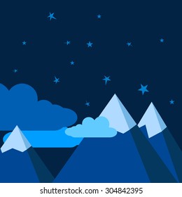 Night in mountains. Stars and clouds