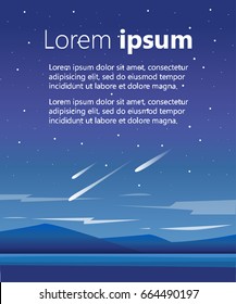 Night mountains vector background Vector mountains, lake and forest landscape in the night. Beautiful geometric illustration The space for the text for the brochure or website