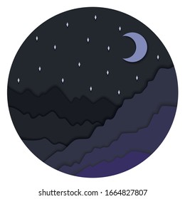 Night in the mountains. Vector stock illustration. 