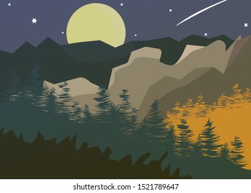 Night Mountian View Vector Design