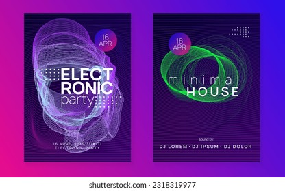 Night music. Commercial concert cover set. Dynamic fluid shape and line. Night music flyer. Electro dance dj. Electronic sound fest. Techno trance party. Club event poster. 