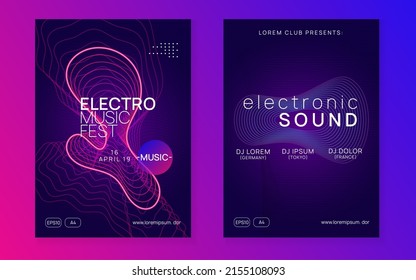 Night music. Cool discotheque invitation set. Dynamic fluid shape and line. Night music flyer. Electro dance dj. Electronic sound fest. Techno trance party. Club event poster. 