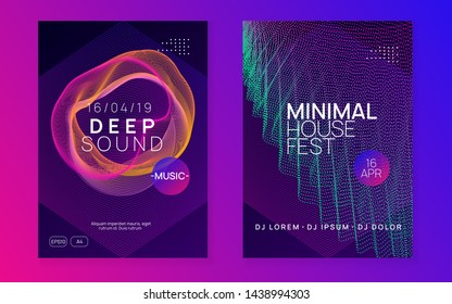 Night music. Dynamic fluid shape and line. Trendy show brochure set. Night music flyer. Electro dance dj. Electronic sound fest. Techno trance party. Club event poster.