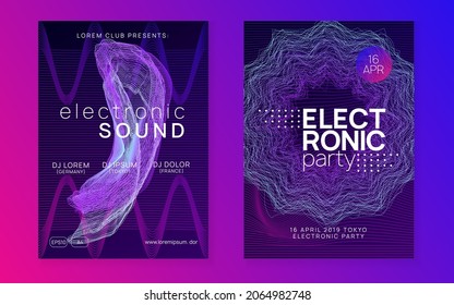 Night music. Dynamic fluid shape and line. Cool show magazine set. Night music flyer. Electro dance dj. Electronic sound fest. Techno trance party. Club event poster. 