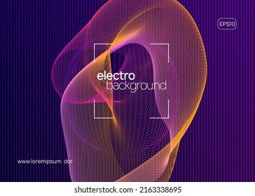 Night music. Dynamic fluid shape and line. Trendy show banner layout. Night music flyer. Electro dance dj. Electronic sound fest. Techno trance party. Club event poster. 