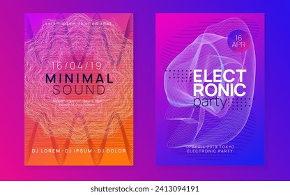 Night music. Dynamic fluid shape and line. Minimal discotheque magazine set. Night music flyer. Electro dance dj. Electronic sound fest. Techno trance party. Club event poster. 