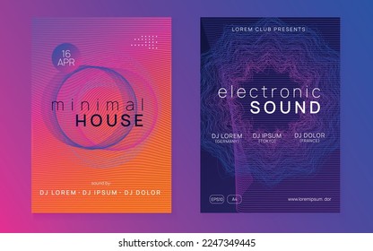 Night music. Energy concert brochure set. Dynamic fluid shape and line. Night music flyer. Electro dance dj. Electronic sound fest. Techno trance party. Club event poster. 