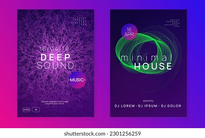 Night music. Geometric discotheque invitation set. Dynamic fluid shape and line. Night music flyer. Electro dance dj. Electronic sound fest. Techno trance party. Club event poster. 