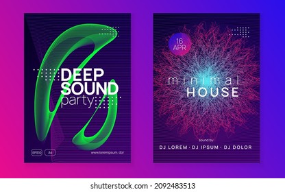 Night music. Minimal discotheque invitation set. Dynamic fluid shape and line. Night music flyer. Electro dance dj. Electronic sound fest. Techno trance party. Club event poster. 