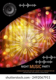 Night music party, dance club, music festival flyer, poster, booklet, invitation card vector design template