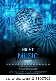 Night music party, dance club, music festival flyer, poster, booklet, invitation card vector design template