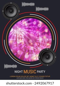 Night music party, dance club, music festival flyer, poster, booklet, invitation card vector design template